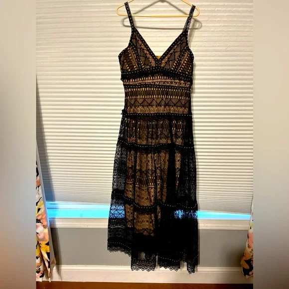Audrey Parks Dresses | Nwt Formal Prom Black Lace Overlay Dress with Gold Grommets Large | Color: Black/Gold | Size: L | Maej916'S Closet